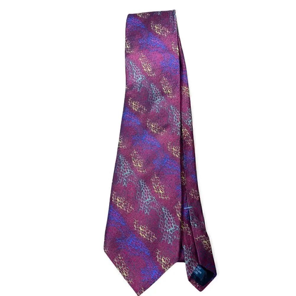 Valentino red silk tie with yellow blue pattern